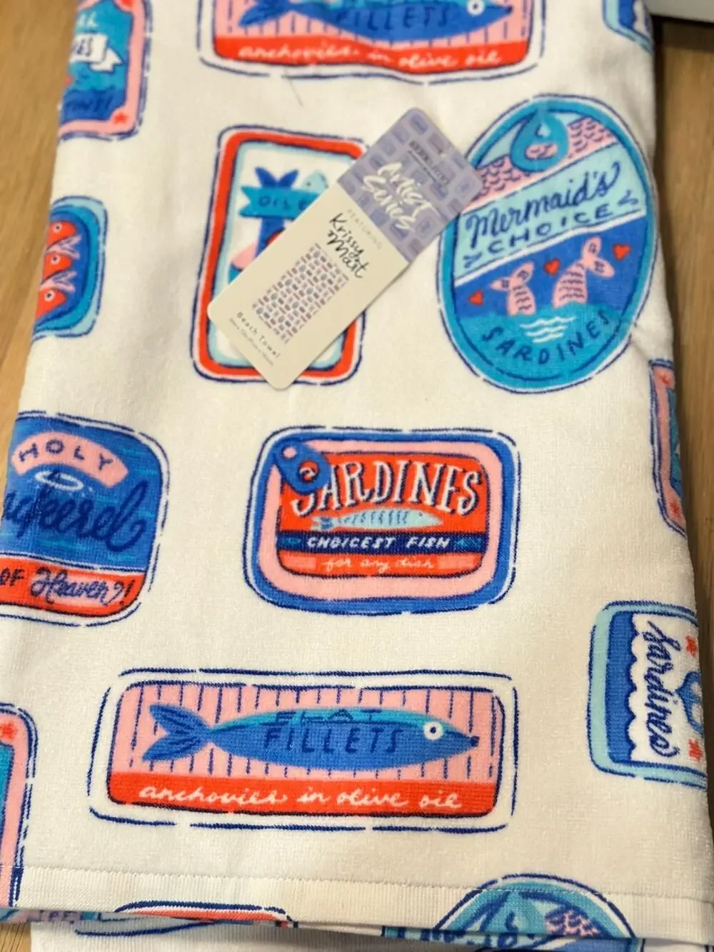 Berkshire Artist Series Krissy Mast Sardines Towel- new with tags!